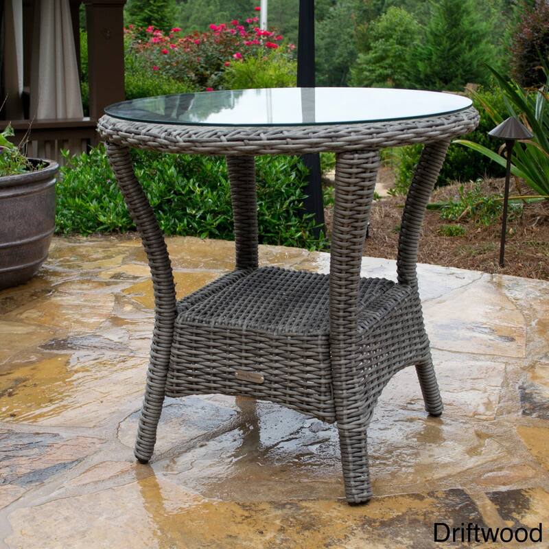 Bayview Outdoor Wicker Side Table with Tempered Glass Top