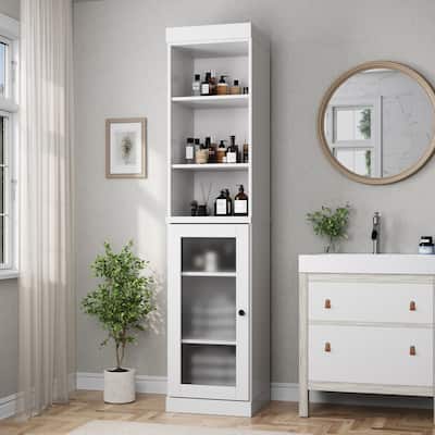 Palace Imports 100% Solid Wood 16.5" Bathroom Storage Cabinet with Frosted Glass Doors and Adjustable Shelves