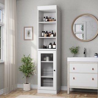 Palace Imports 100% Solid Wood 16.5" Bathroom Storage Cabinet with Frosted Glass Doors and Adjustable Shelves