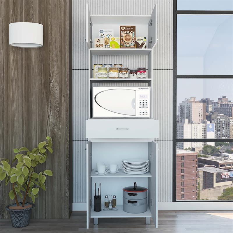 Double Door Microwave Cabinet with Drawer and Shelf - N/A