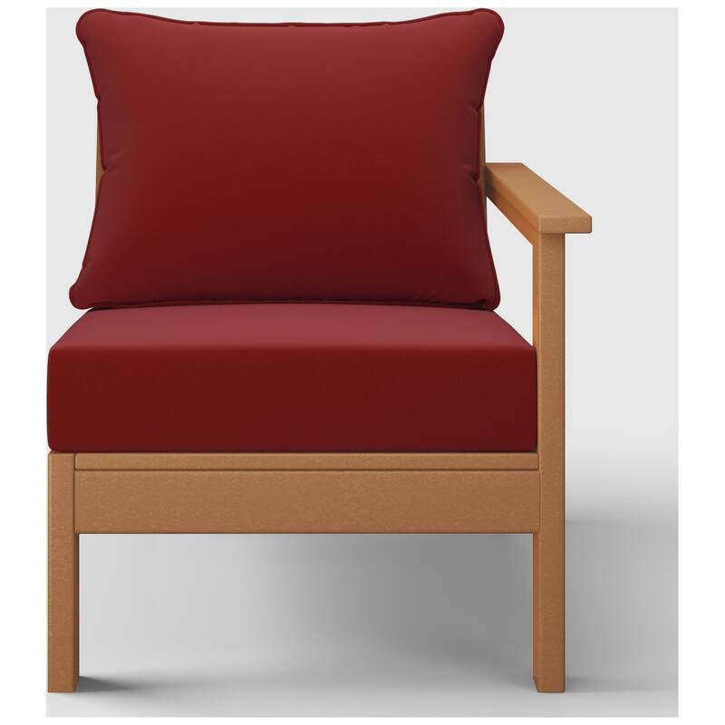 Birchwood All Weather HDPE Outdoor Patio Deep Seating Teak Right Arm Facing Chair With Cushions (1-Piece)
