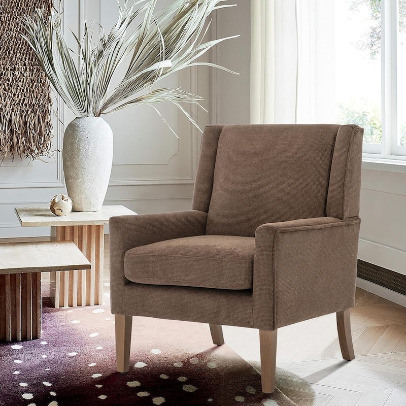 Mid-Century Linen Wing Chair - Tailored Channel Tufting & Walnut Tapered Legs, Compact Accent for Reading Nooks
