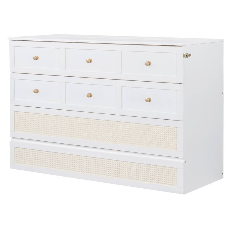 White Queen Size Murphy Bed with Versatile Storage and Large Drawers
