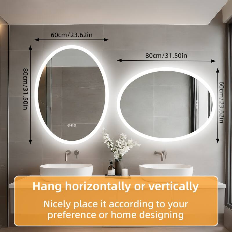Bluetooth Lighted Bathroom Mirror Oval LED with Double NdFeB Speakers Wall Vanity Mirror - 23.62x31.50