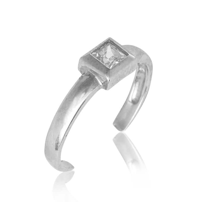14K Yellow or White Gold Adjustable Princess-cut Cubic Zirconia Toe Ring