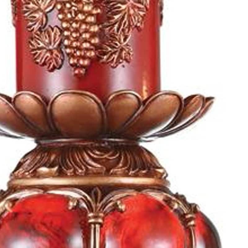 HomeRoots 20" Brown and Red Faux Marble Tabletop Candle Holder and Candle - 8