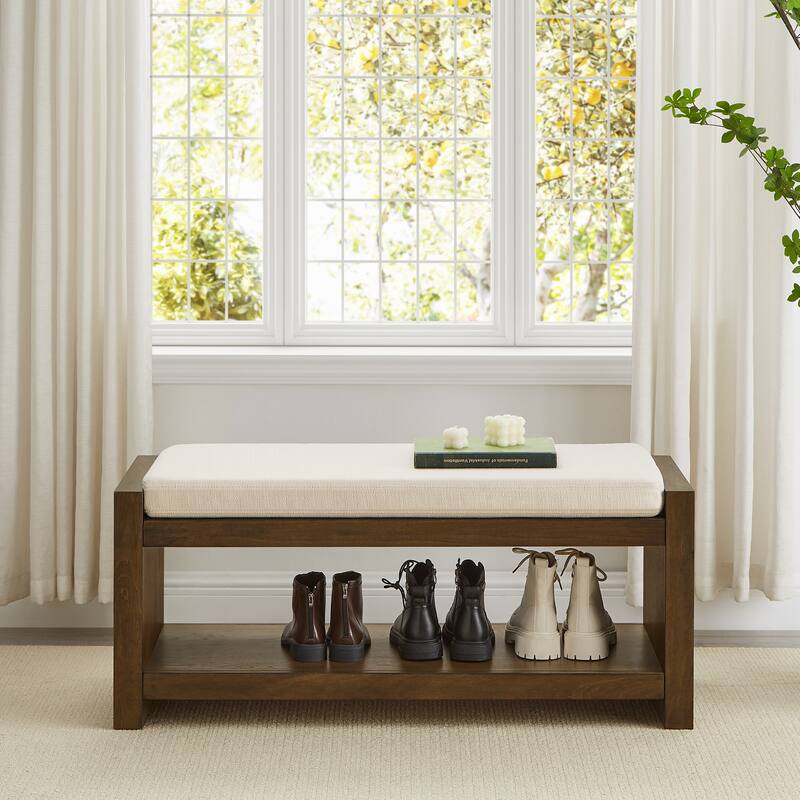 GDFStudio - Norway 40" Linen Accent Bench with Storage Shelf