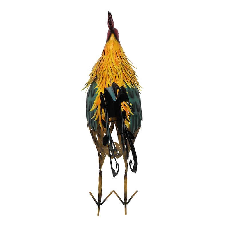 Metal Multi-Color Feathered Rooster Decor