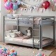preview thumbnail 2 of 10, Modern Twin Over Twin Stylish Simple Floor Bunk Bed With Ladder,Safety Design For Kids