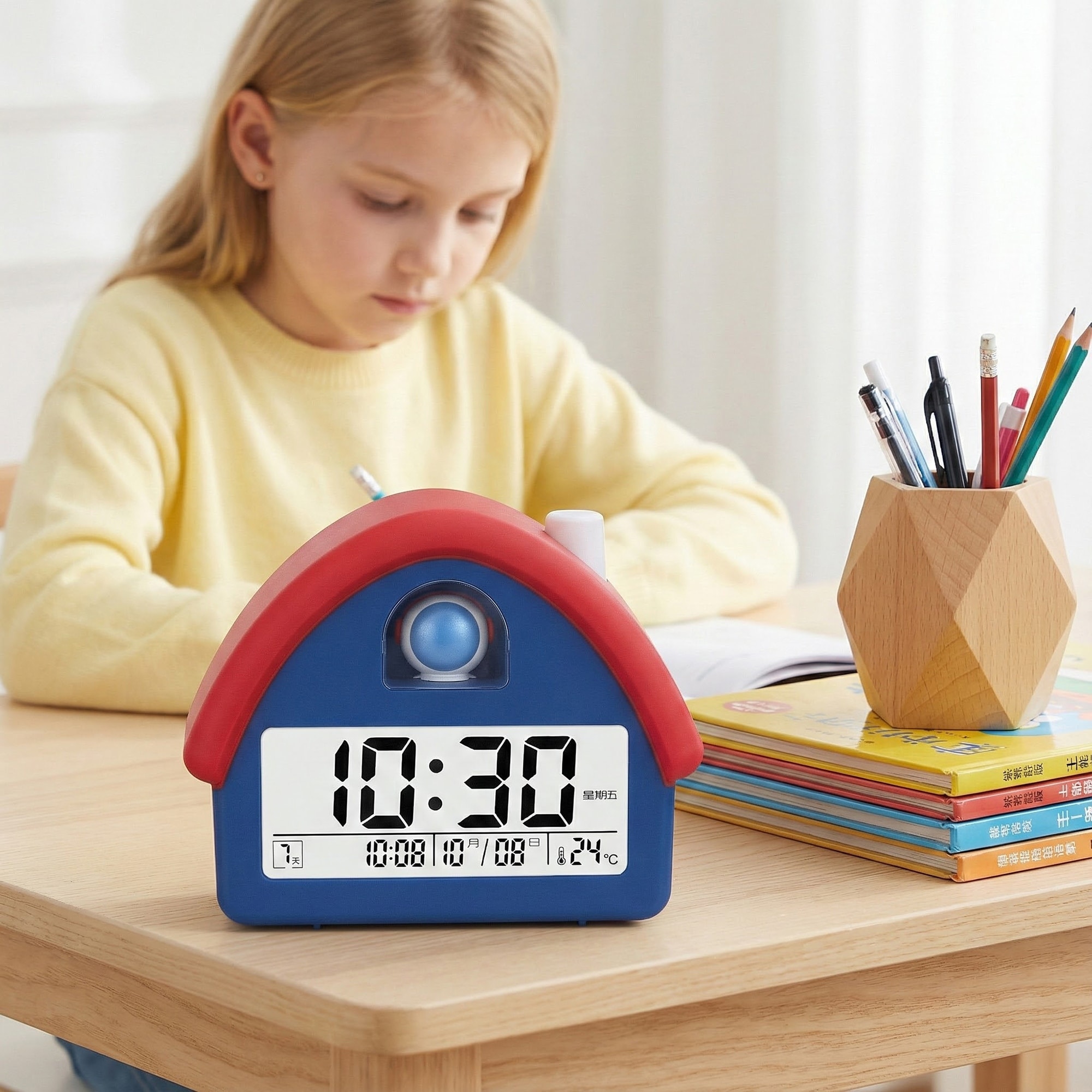 House Shape Multifunctional Alarm Clock, Backlight, Three Alarms, Snooze for Bedroom - 4.3