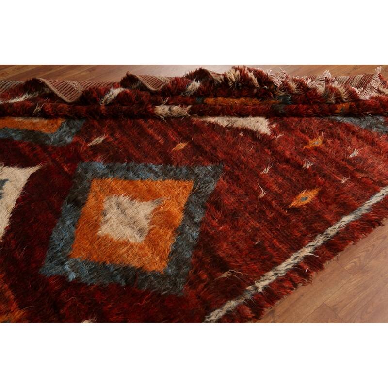 Hand Knotted Oriental 100% Wool Carpet Modern Tribal Red Moroccan Area Rug - 8' 9'' X 6' 4''