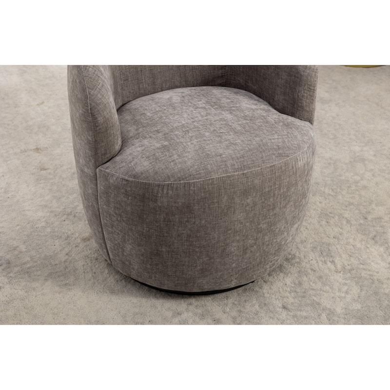 Gray Chenille Modern 25.6" Upholstered Swivel Barrel Chair with Black Powder Coating and Metal Ring