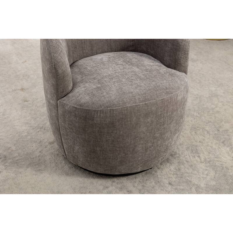 Small Swivel Barrel Chair, Chenille Upholstered Lounge Chair, Single Sofa Chair with Semi-Circular Backrest & Metal Base