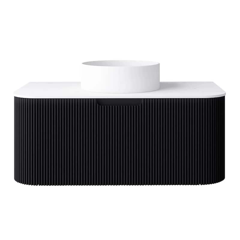 Wall-Mounted Bathroom Vanity with White Round Ceramic Sink
