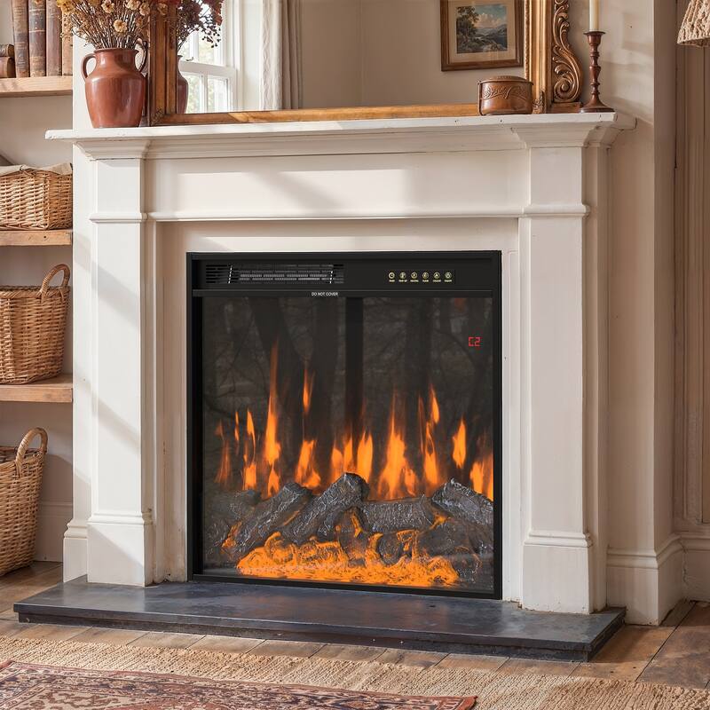 Electric Fireplace Mantel with Bookshelves, 115.5" Entertainment Center with Built-in Shelving