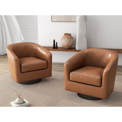 2 Set Round Barrel Chair 360-Degree Swivel Accent Chairs