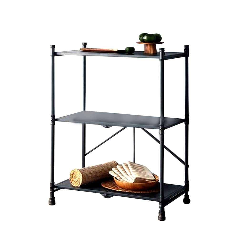 3 Tier Foldable Serving Cart with Pipe Style Frame, Gray