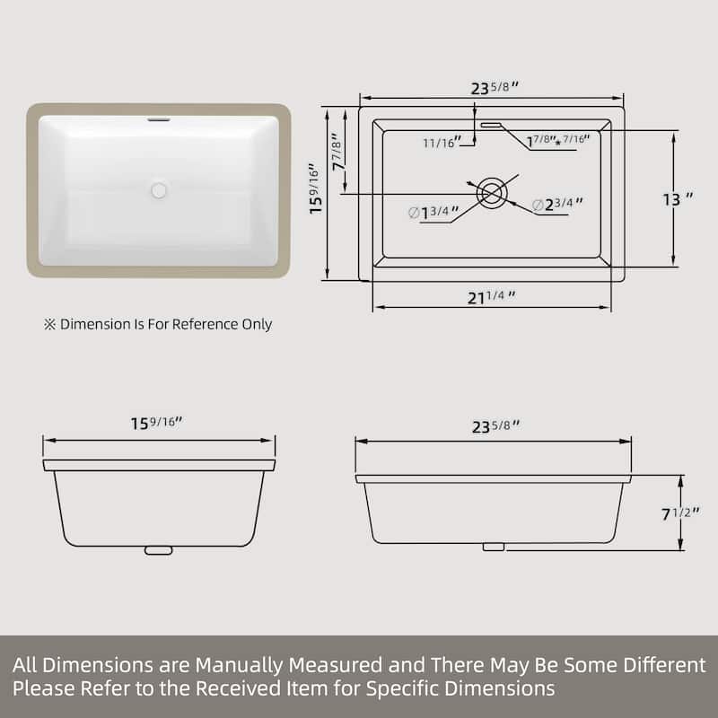 23 5/8" Vessel Sink Rectrangle Undermount Bathroom Sink With Overflow (2 Pack) - 24"Rectrangle Undermount Bathroom Sink(2 Pack)