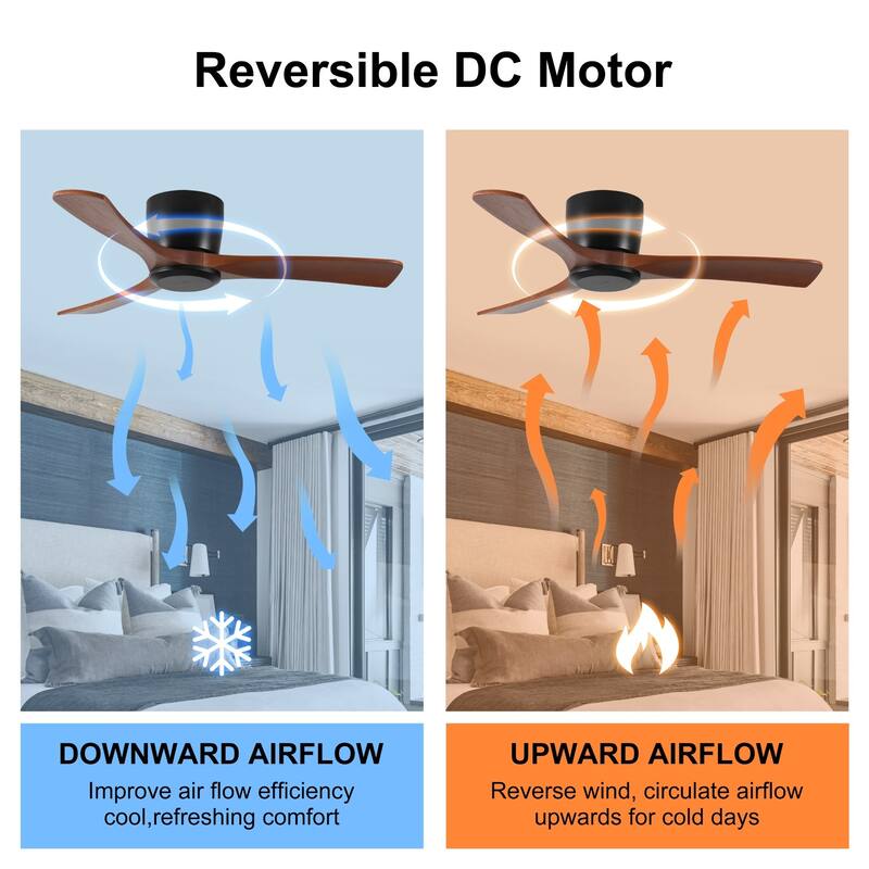 42-Inch Flush Mount Ceiling Fan with Dimmable LED & Remote - 42
