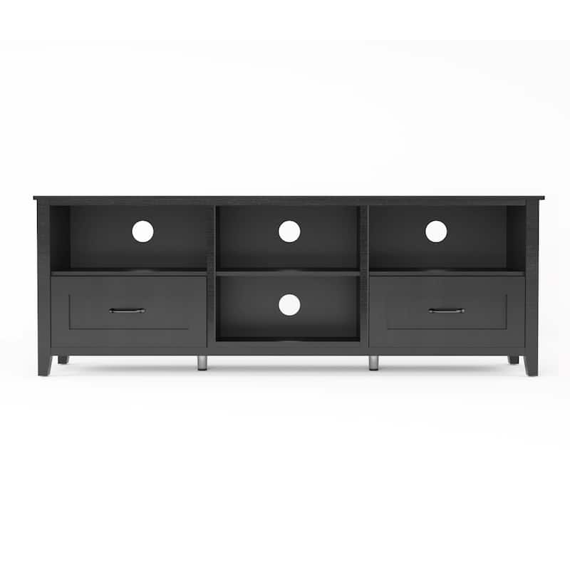 HomeRoots 70" Black Wood Enclosed and Open Storage TV Stand - 70.08 in. x 24.8 in. x 15.35 in.