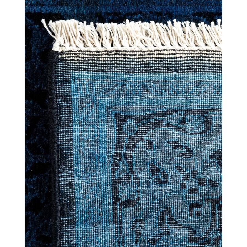 Overton Hand Knotted Wool Vintage Inspired Modern Contemporary Overdyed Blue Runner Rug - 2' 6" x 19' 1"