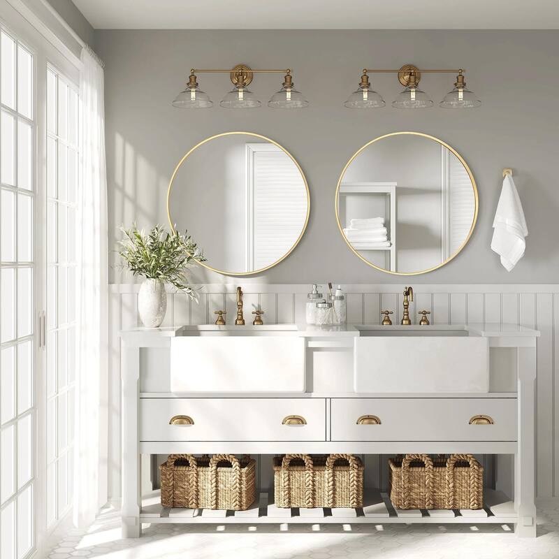 Modern Bathroom Wall Mounted Round Vanity Mirror - 24x24 - Brushed Gold 2Pack