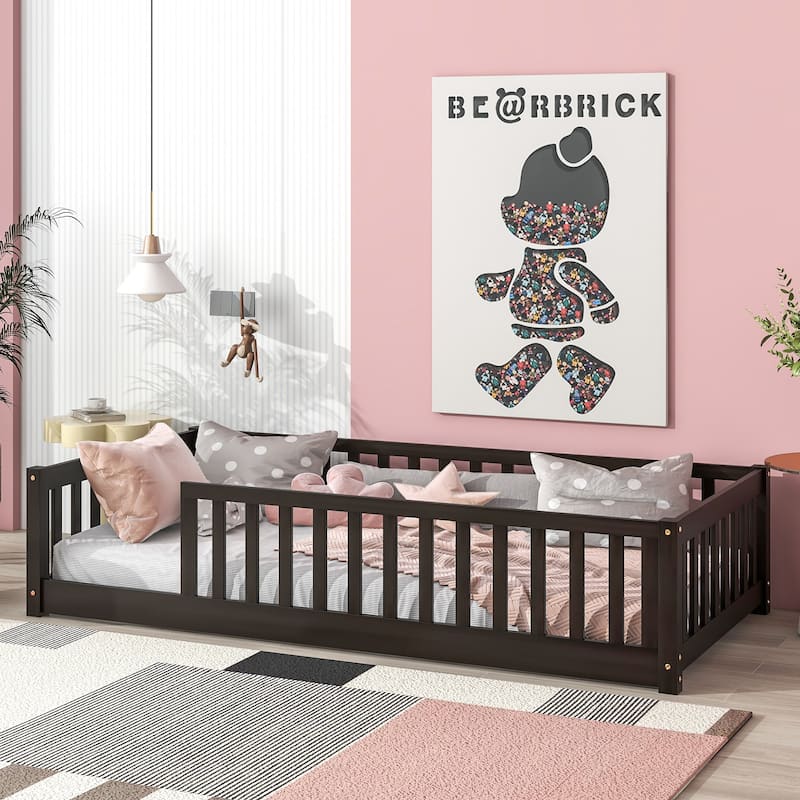 Floor Platform Bed with Fence without Door