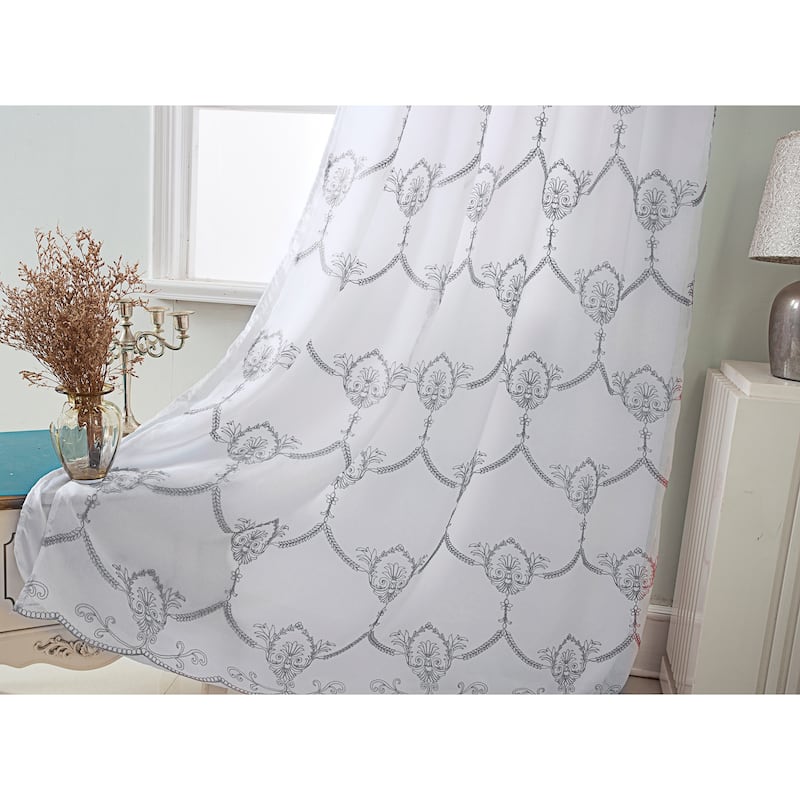 Embroidered Window Curtain Panel with Attached Valance 90"