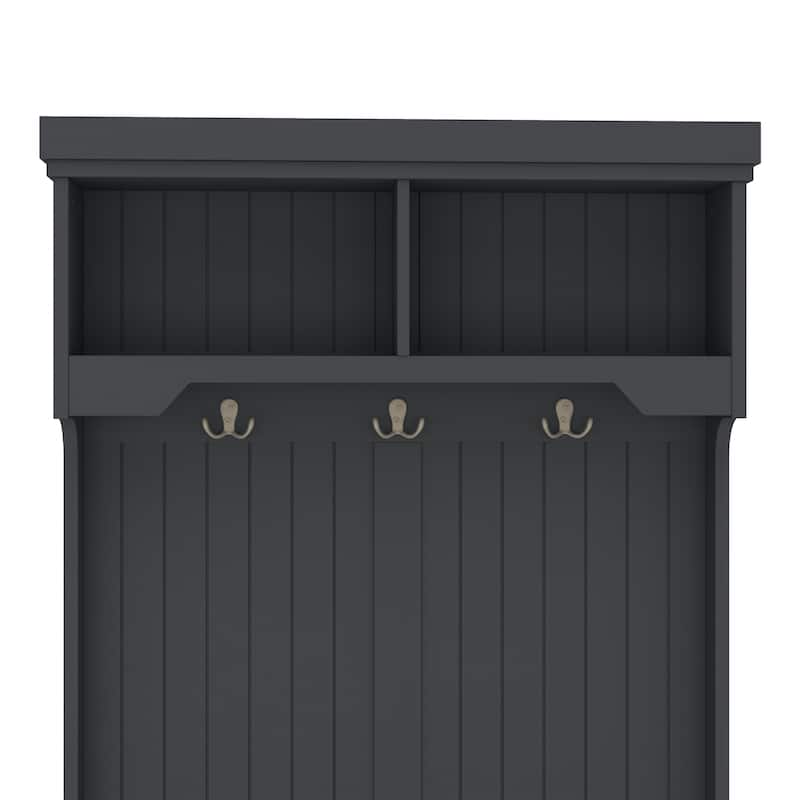 GDFStudio - Cherry Hall Tree with Shoe Bench, Coat Hooks and Display Shelves - 4-in-1 Entryway Organizer