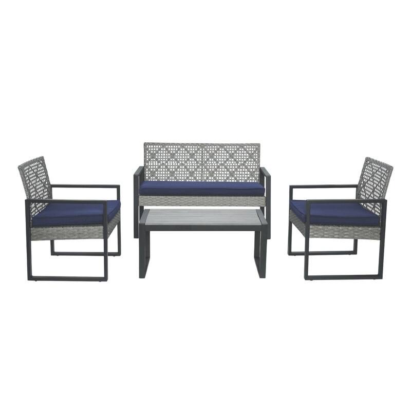 4-Piece Patio Furniture Set Outdoor Balcony Porch Garden Backyard Lawn Furniture Acacia Wood Table Top