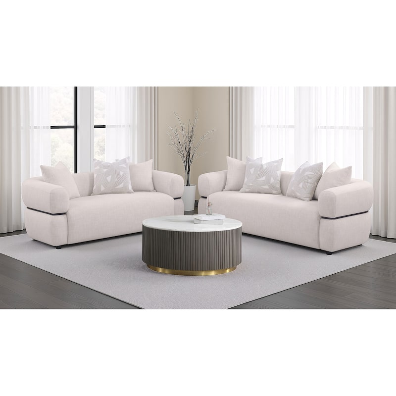 Jeanette Fabric Upholstered Round Arm Sofa Set Beige
