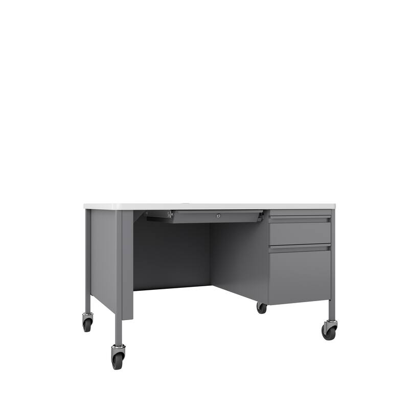 Hirsh Mobile Teacher's Desk 30" x 48" Right Hand Pedestal - Silver