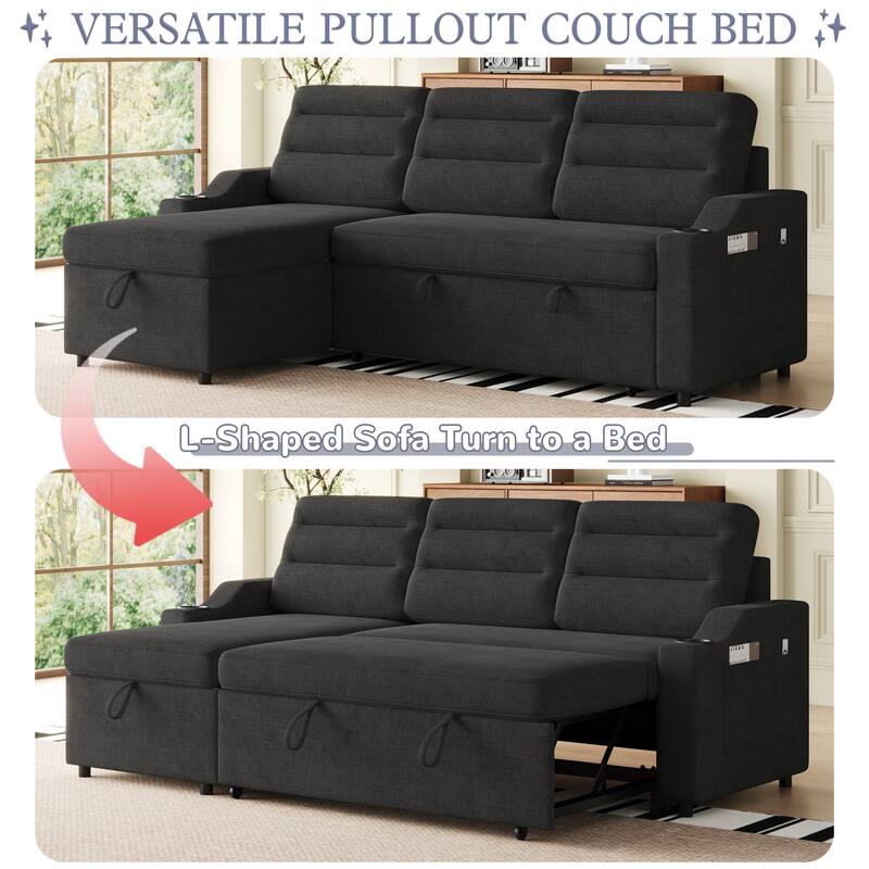 83.5-Inch Convertible Sofa Bed - Stylish Polyester Recliner with Storage for Small Spaces