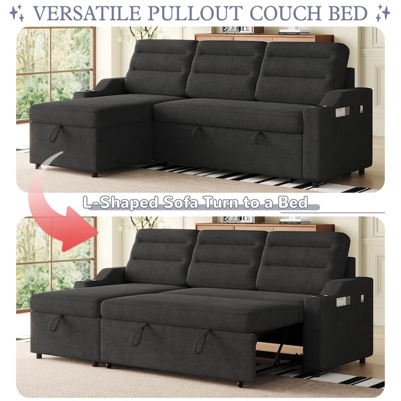 83.5-Inch Sofa Bed with Cup Holder - Polyester Sleeper Sofa for Small Spaces