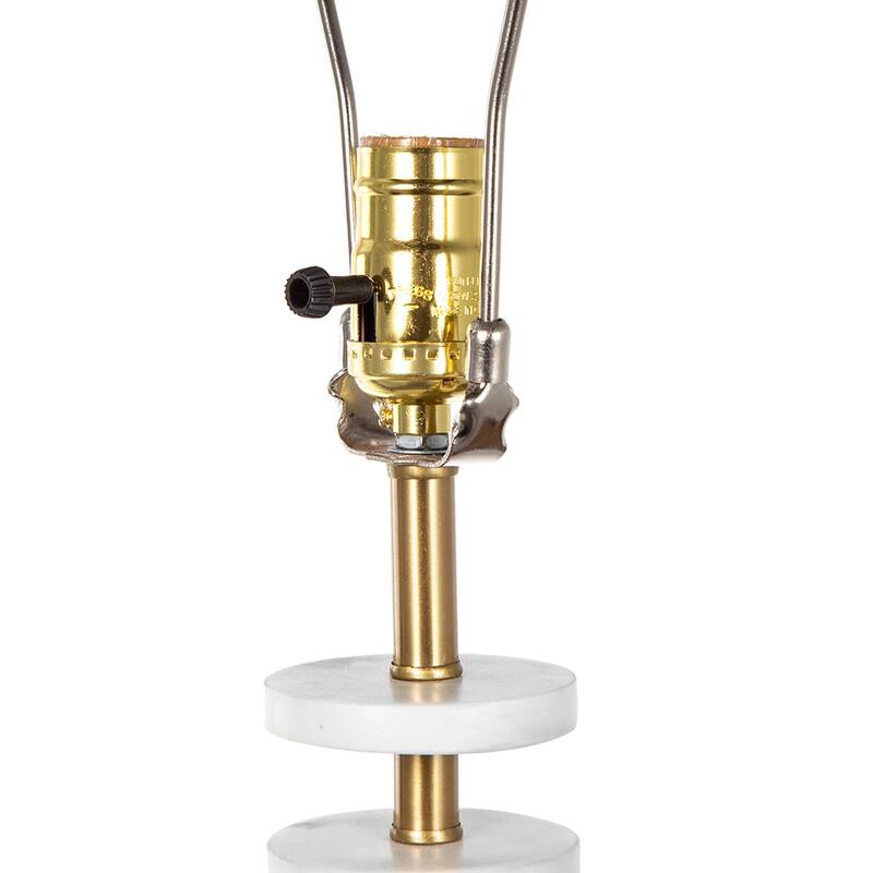 Marble Table Lamp with Brass Frame and White Fabric Shade Modern Vintage Style