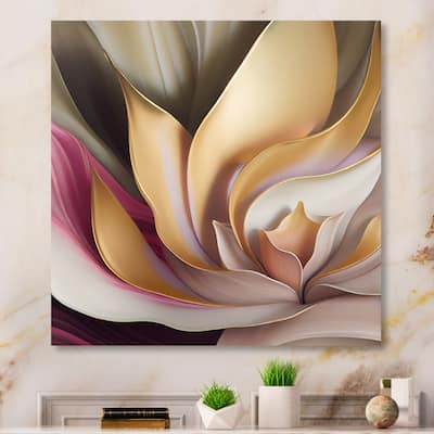Designart 'Minimal Liquid Gold And Taupe Waves V' Abstract Liquid Ink Metal Wall Art
