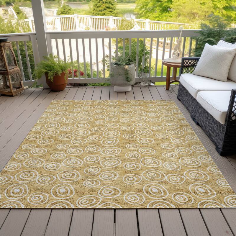 Machine Washable Indoor/ Outdoor Chantille Modern Bubbles Rug - Gold - 3' x 5'