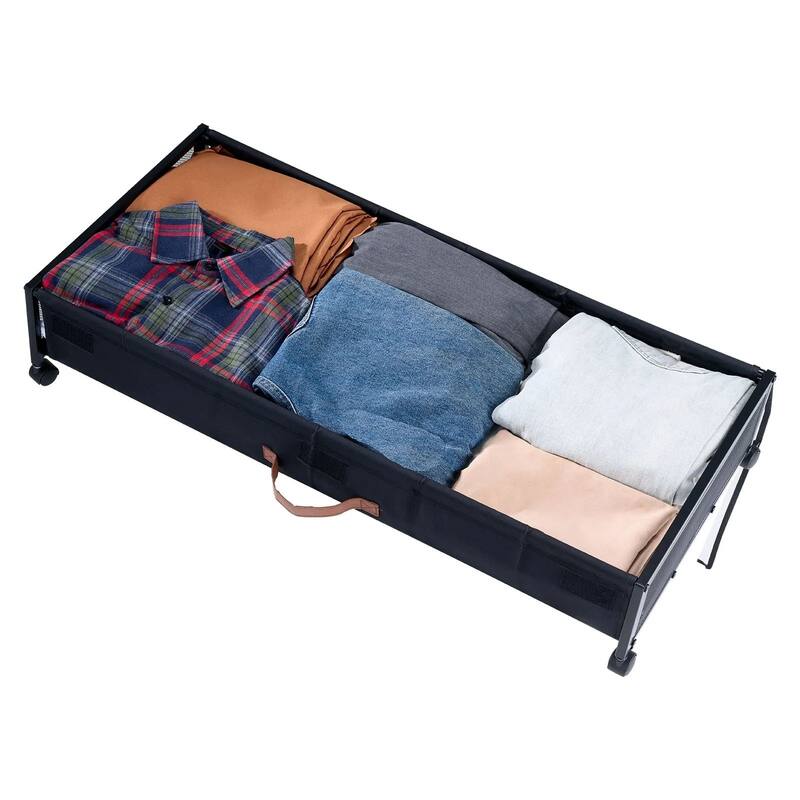 2-Pack Under Bed Shoe Clothing Organizer with Lockable Casters Handles and Clear Top Panel - 35.6 x 15.5 x 5.1 inch