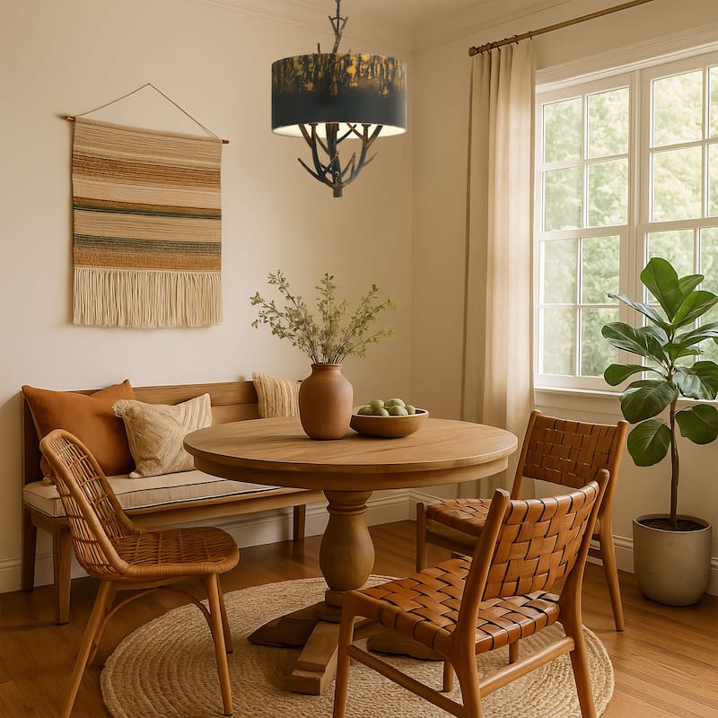 Arboreal 3 Light Pendant in Antique Black Iron with Antique Black Iron