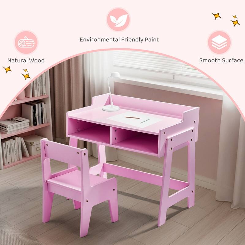 MDF Children's Study Desk And Chair Set With 2 Storage Compartments