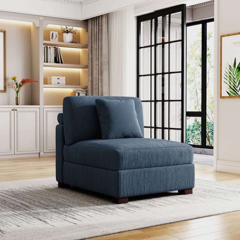 Corduroy Armchair Sofa Corner Chairs With Pillows - Armless Chair - Blue/Armless