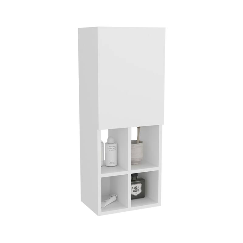Wall Cabinet, 1 Door, 5 Shelves with durable engineered wood construction, White,easy to assemble