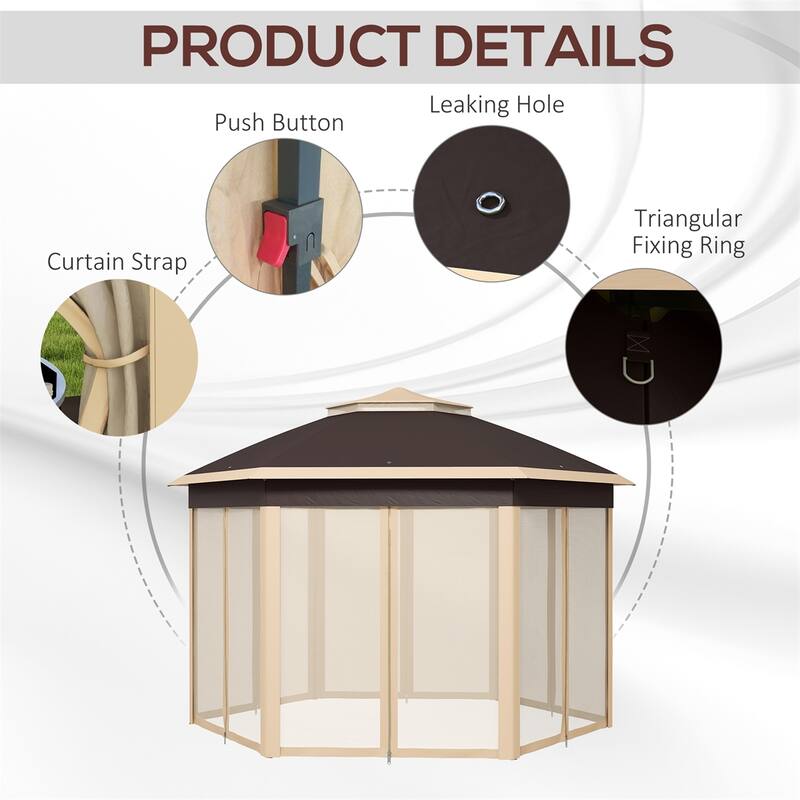 Outsunny 13' x 13' Pop Up Gazebo,Hexagonal Canopy Shelter, Event Tent