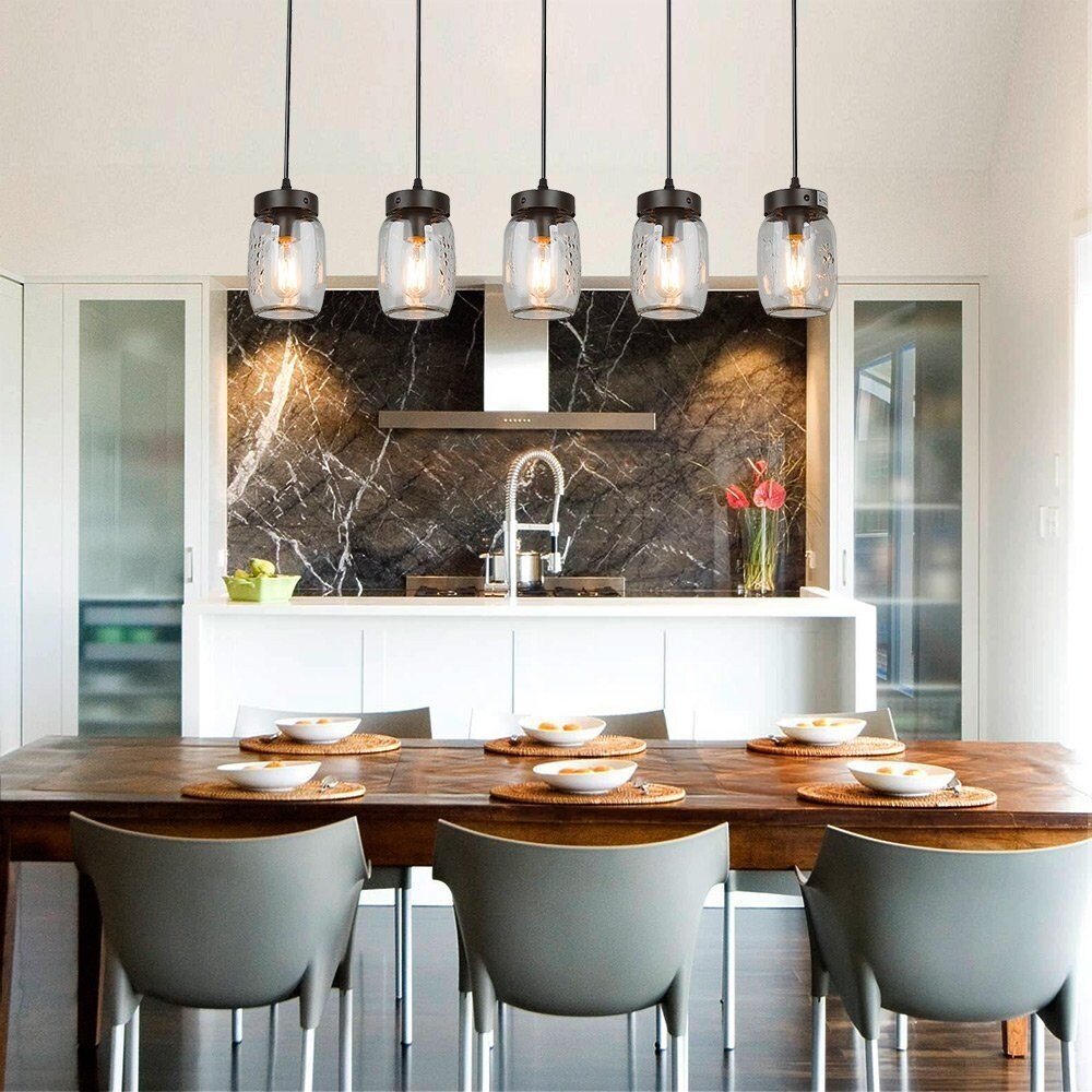 Shop 5 Light Wood Island Chandelier Glass Mason Jar Ceiling Light