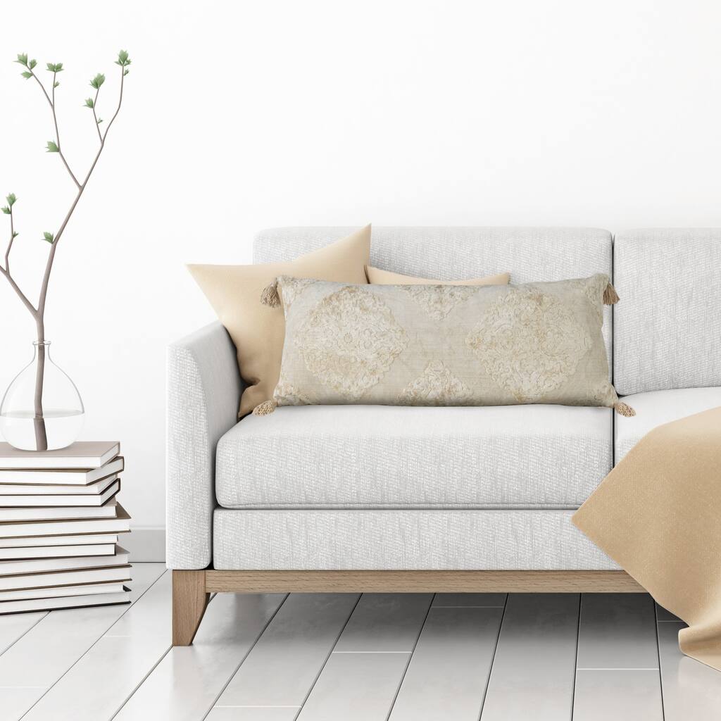 Sevita Beige Traditional Textured Medallion Throw Pillow