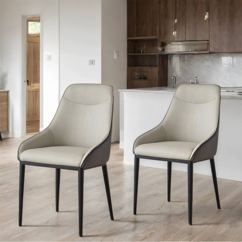Modern PU Leather Upholstered Dining Chair with Metal Legs (Set of 2)