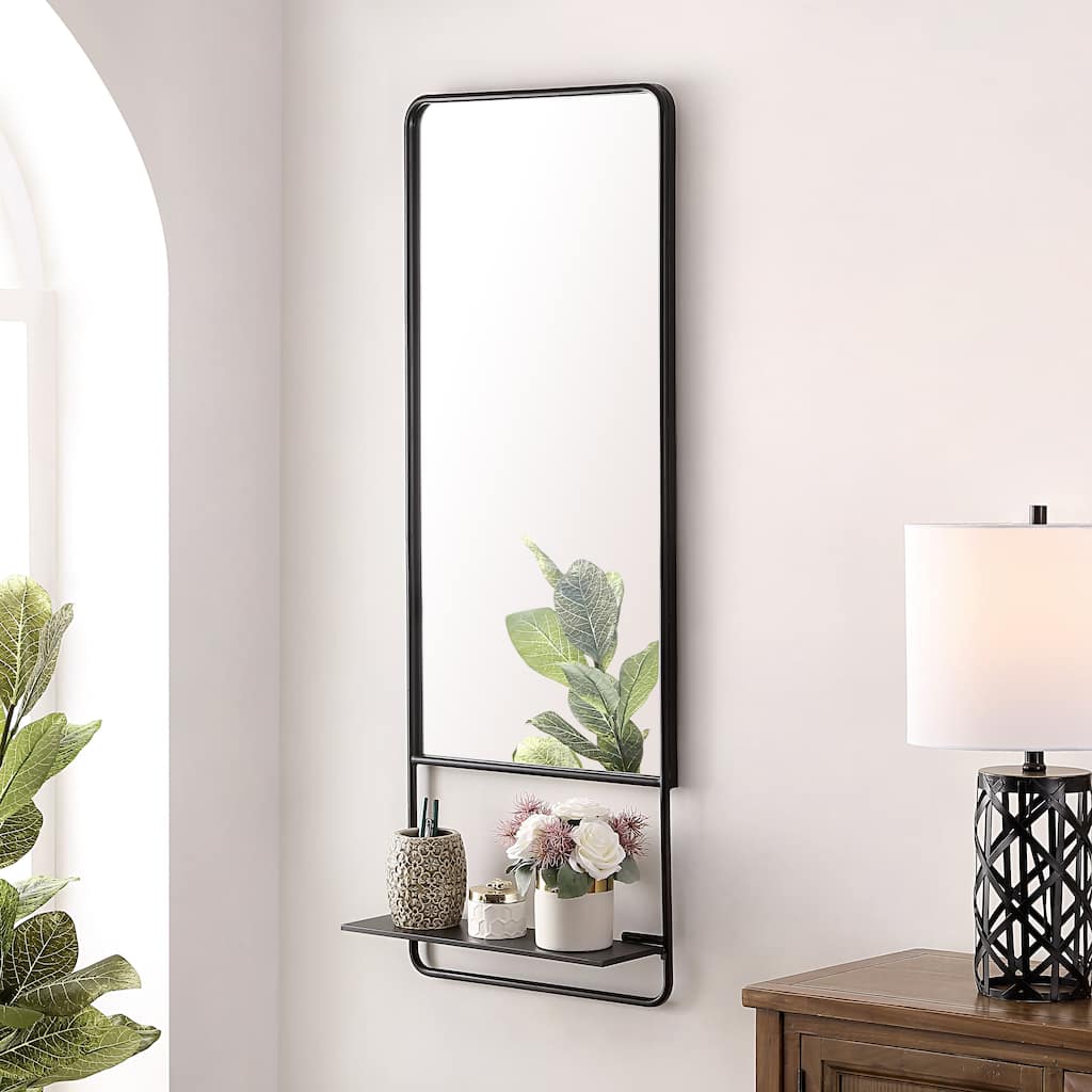 SAFAVIEH Jalissa 22-inch Black Rectangular Wall Mirror with Shelf - 18" x 5" x 48" - 18Wx5Dx48H