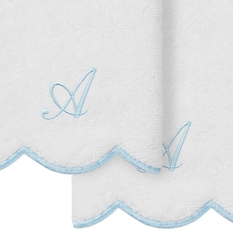 Authentic Hotel and Spa 100% Turkish Cotton Blue ADORNIA Scallop Personalized 2 Piece Fingertip Towel Set - 2 Fingertip Towels