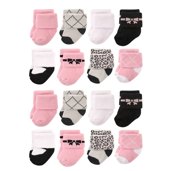 slide 1 of 1, Hudson Baby Cotton Rich Baby Terry Socks 16-Pack, Bows Bows - 0-6 Months