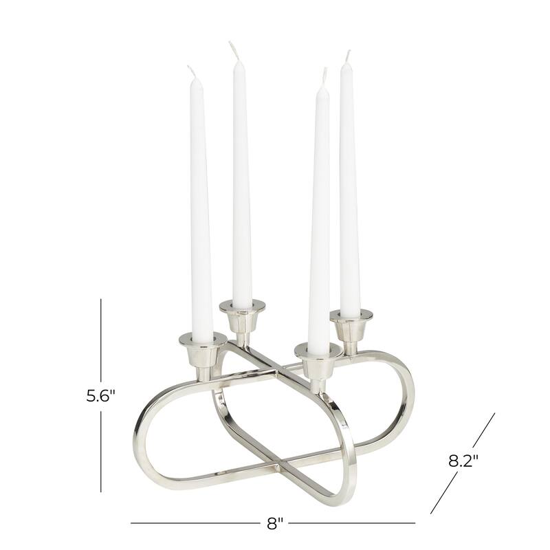 Stainless Steel Metal Geometric Overlapping Oval Candelabra - Silver - CosmoLiving by Cosmopolitan